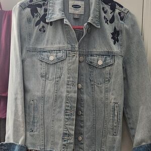 Old Navy Women's Denim Jacket with Floral Embroidery
